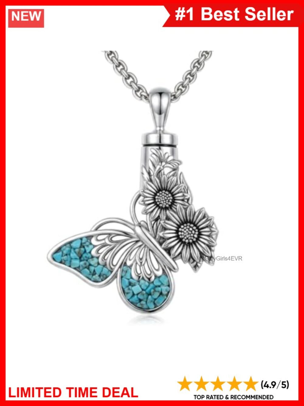 Butterfly Cremation Urn Necklace 18k White Gold Plated Ashes Keepsake Memorial